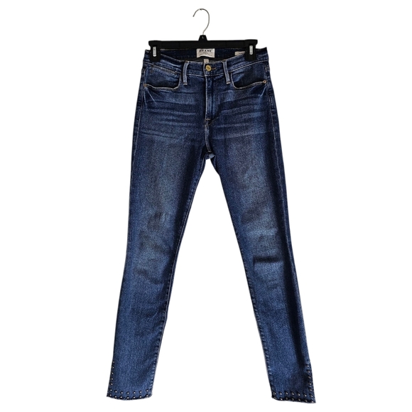FRAME Denim Le High Skinny Stud Blue Jeans 27 Preowned - Picture 1 of 8